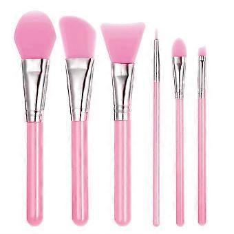 6pcs Silicone Makeup Brush Set Facial Mask Foundation Brushes Eyeshadow Eyebrow Brush Kit (Pink)