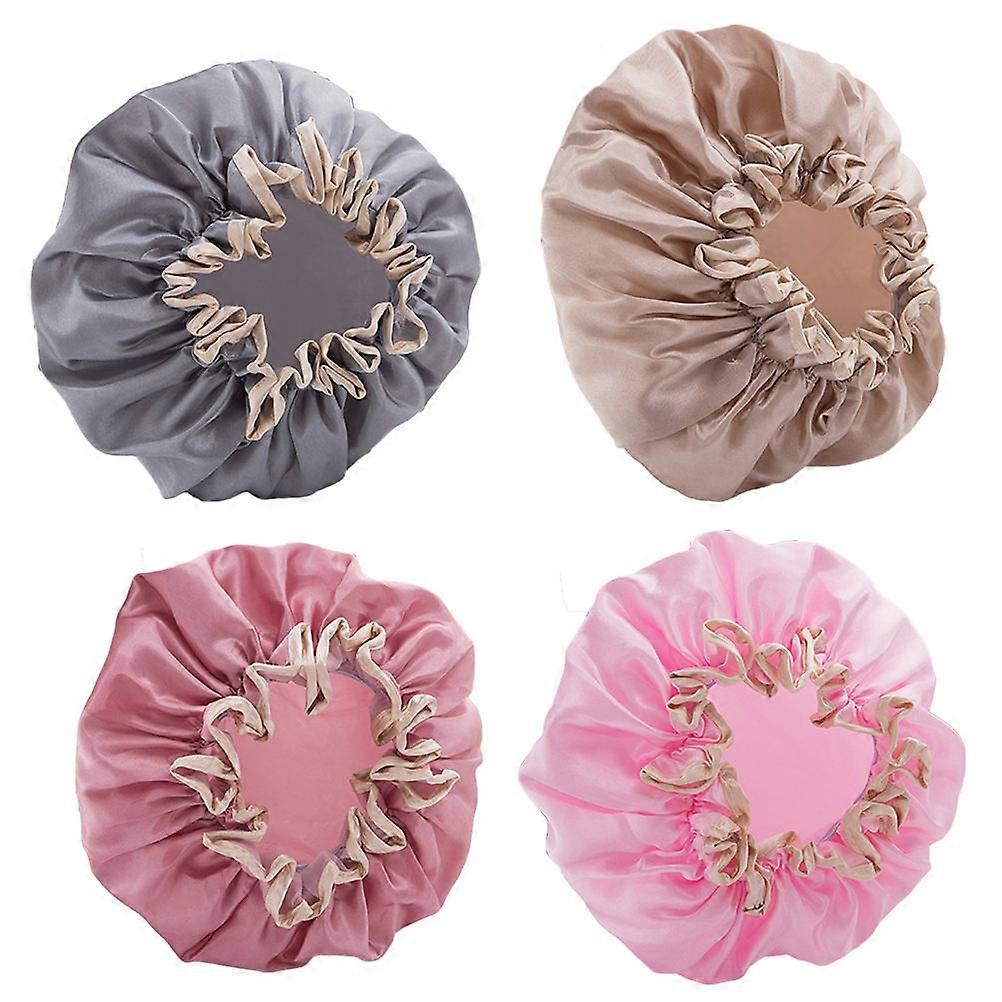 4PCS Bath Caps Double-layer Bathing Waterproof Shower Caps Hair Protective Caps
