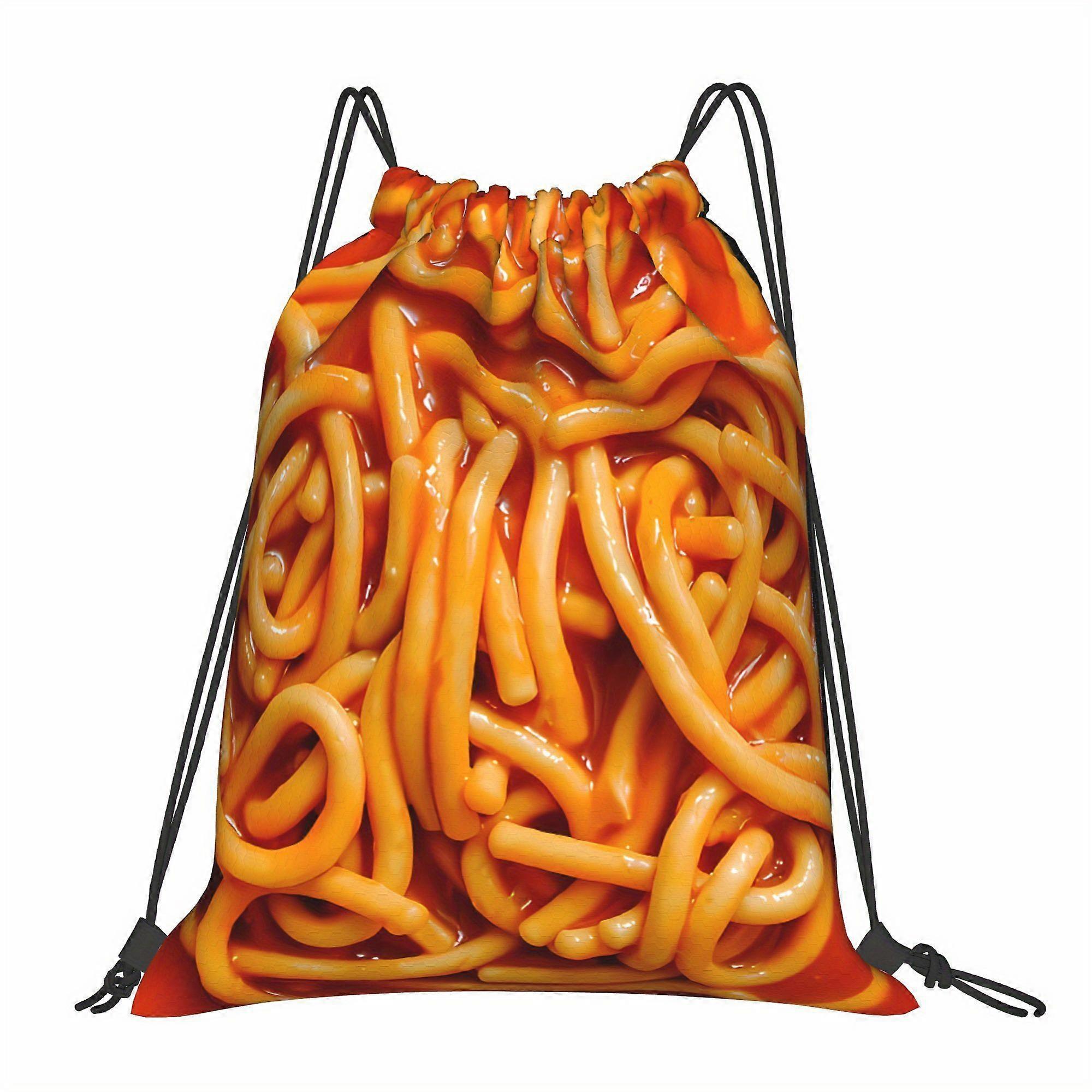 2D Flat Drawstring Bag, Red Ketchup Pasta Drawstring Bag Backpack-Cqazw