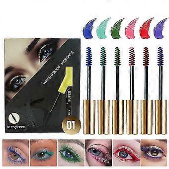 6 färger färgad mascara för ögonfransar set regnbågslila blå mascara för ögonfransar, vattenfast långvarig charmig volymgivande, ögonmakeup present för