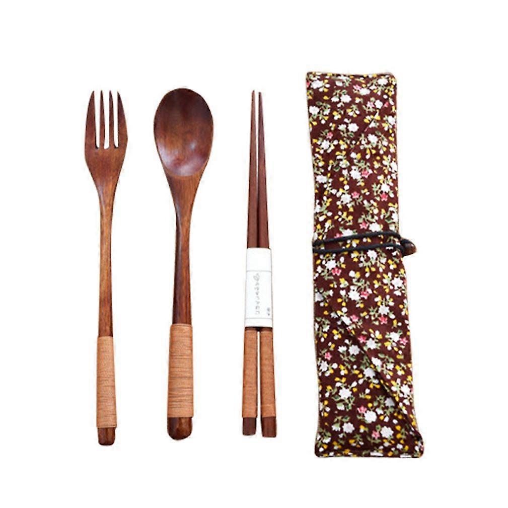 3pcs Cutlery Set Tableware Tableware Spoon Chopstick Fork Wooden