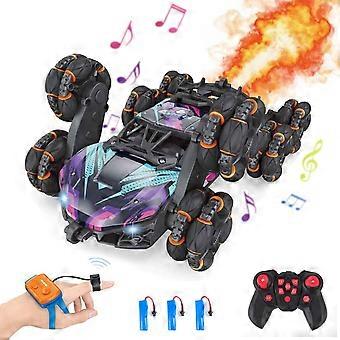 Remote Control Car 8WD Transform RC Stunt Car with Gesture Sensing, 360° Rotation, LED Light and Spray, Purple