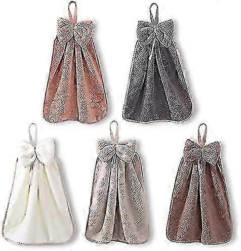 5pcs Hand Towels for Bathroom & Kitchen Use, Featuring Convenient Hanging Loop