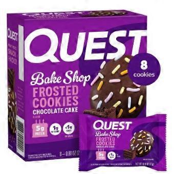 Quest Nutrition Protein-Cookies, Geschmacksrichtung "Frosted Chocolate Cake", 8 Stück.