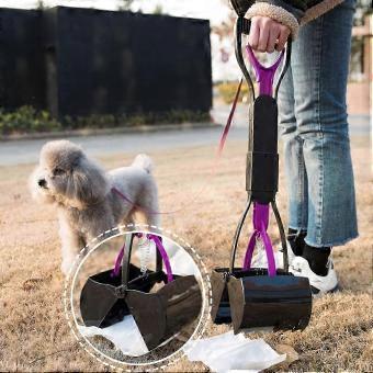 Foldable Poop Scooper compatible with Dogs and Cats Pet Long Handle Pooper Scooper, Easy to Pick Up Poop, Black & Purple (Purple)