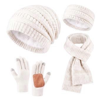 Winter Knitted Set – Plush Velvet Lining – for Skiing & Cycling – 4 Pieces