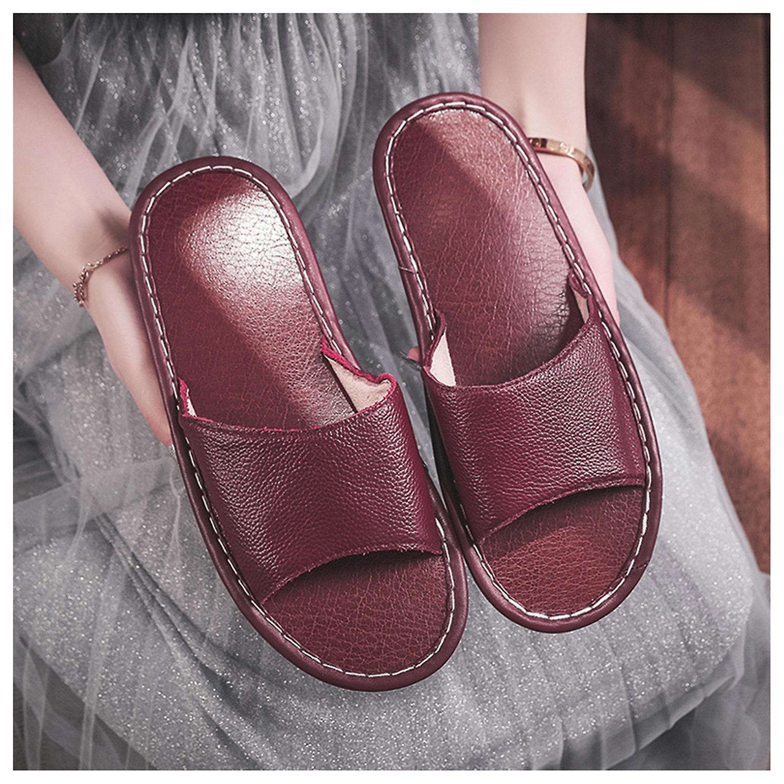 Leather Slippers Flat Bottom Printed Home Slippers Non Slip Slipper For Summer