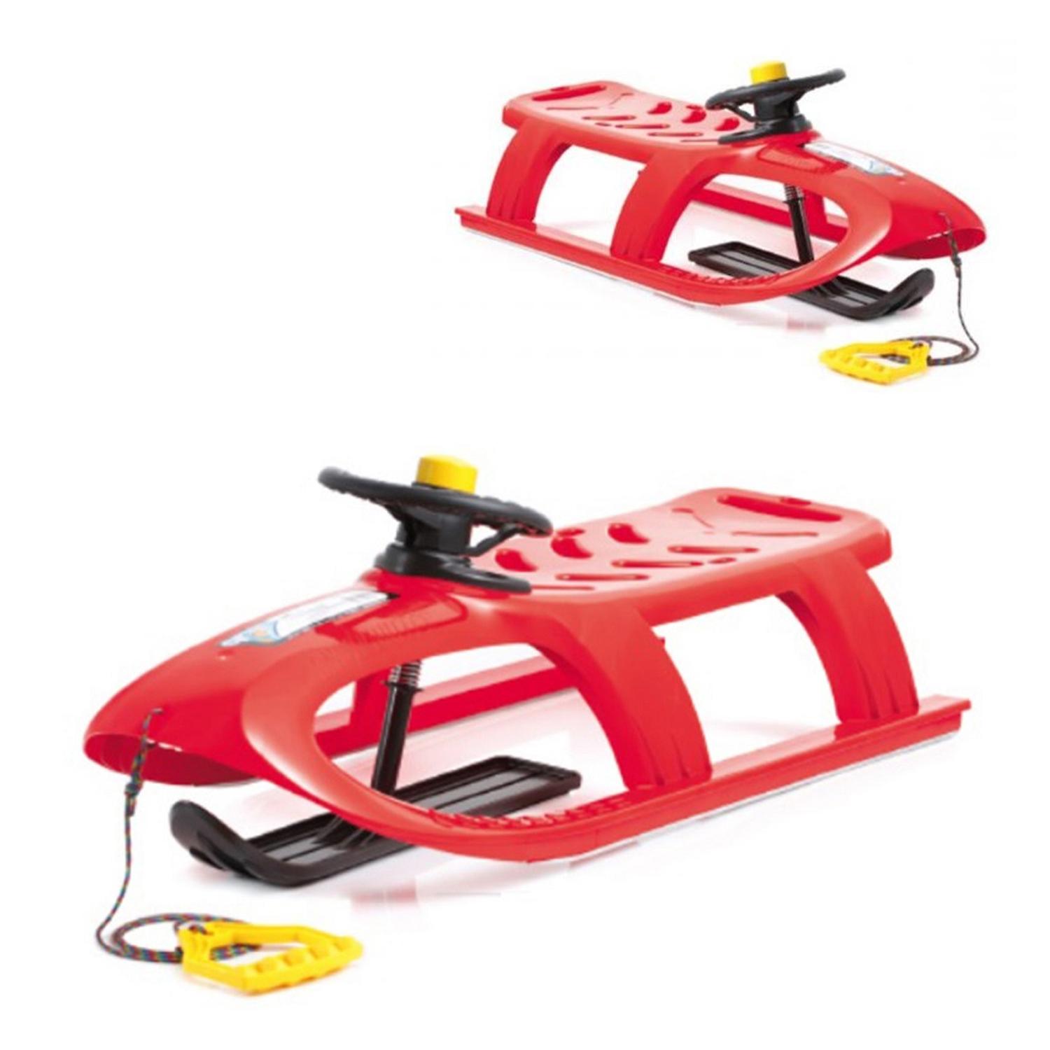 Kinderschlitten Bullet Control rot, Kunststoff, lenkbar, Kufe, Lenkrad mit Hupe