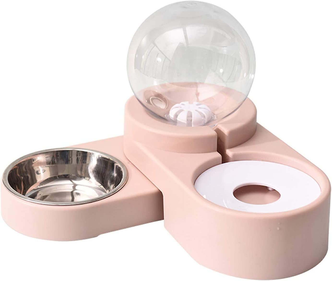Double Dog Bowl Cat Bowl, Water and Food Bowl with Automatic Pet Water Dispenser (Pink)...