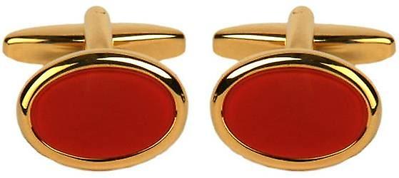 David Van Hagen Gold Plated Cornelian Oval Cufflinks - Red/Gold