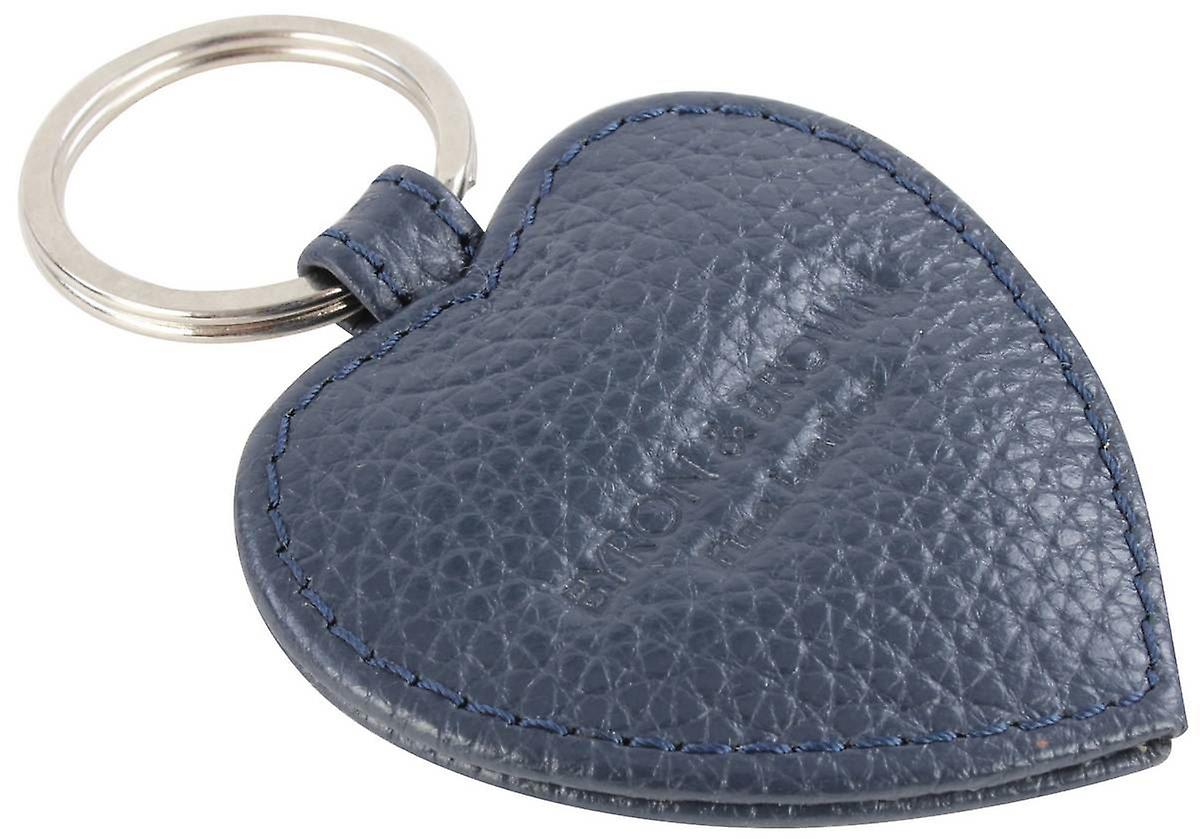 Byron i brązowy skórzany Roma Małe serce Key Ring - Navy
