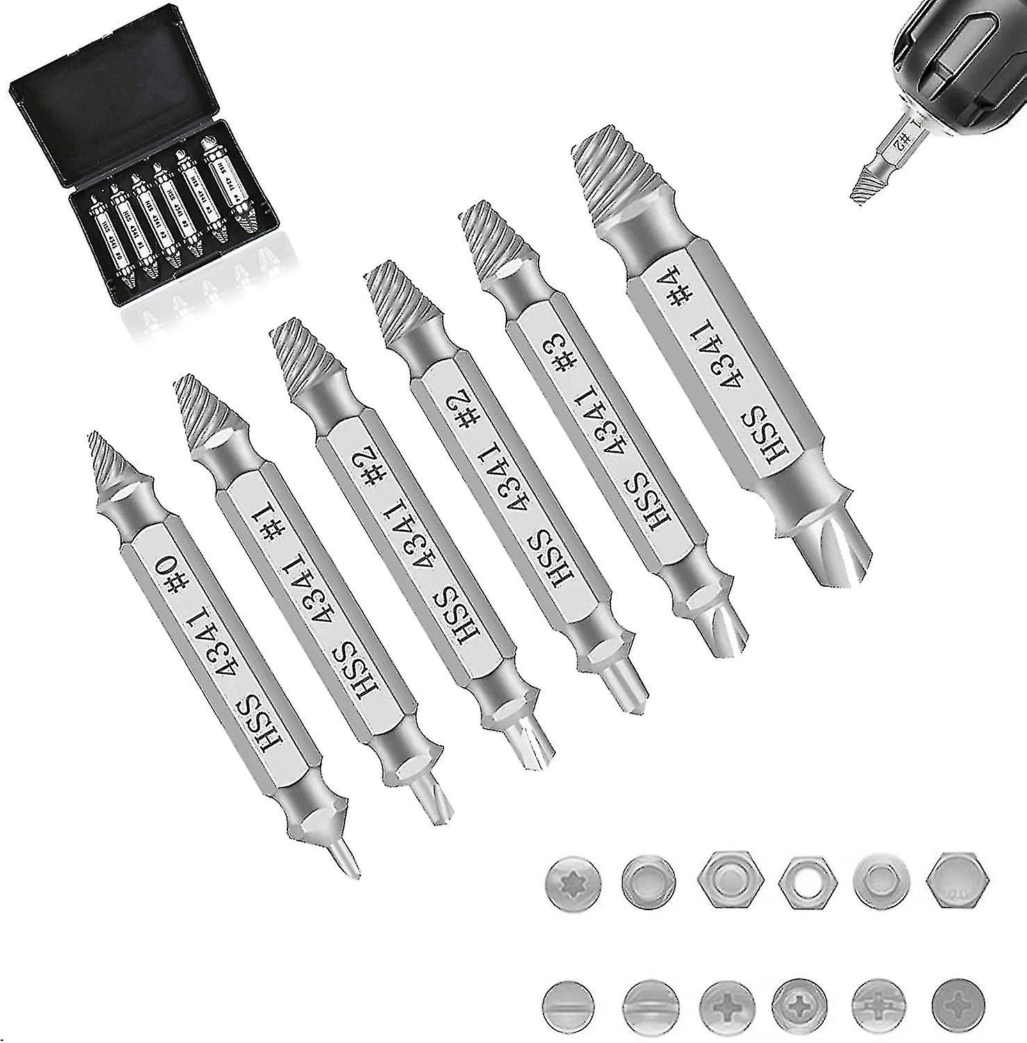 Screw Extractor Set, 6 Pieces Damaged Screw Remover Extractor Made Of Hss 4341 Hardness 62-63hrc For Easily Removing Rusty Or Damaged Screws