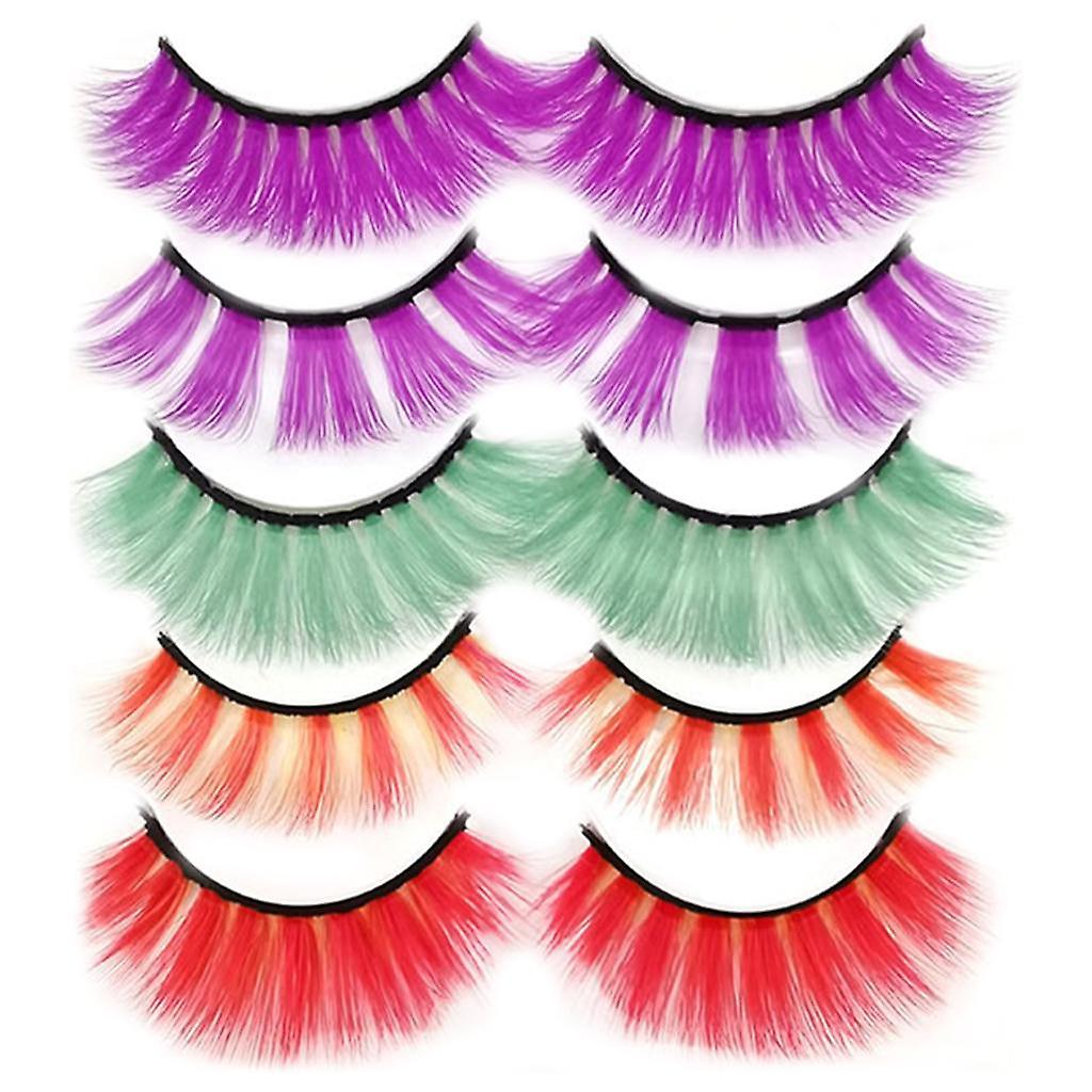 5 Pair Color Eyelashes Thick Handmade Comfortable for Party C
