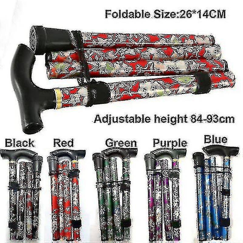 Folding Walking Stick Adjustable Aluminium Floral Walking   For Hiking Camping Durable Mobility Aid