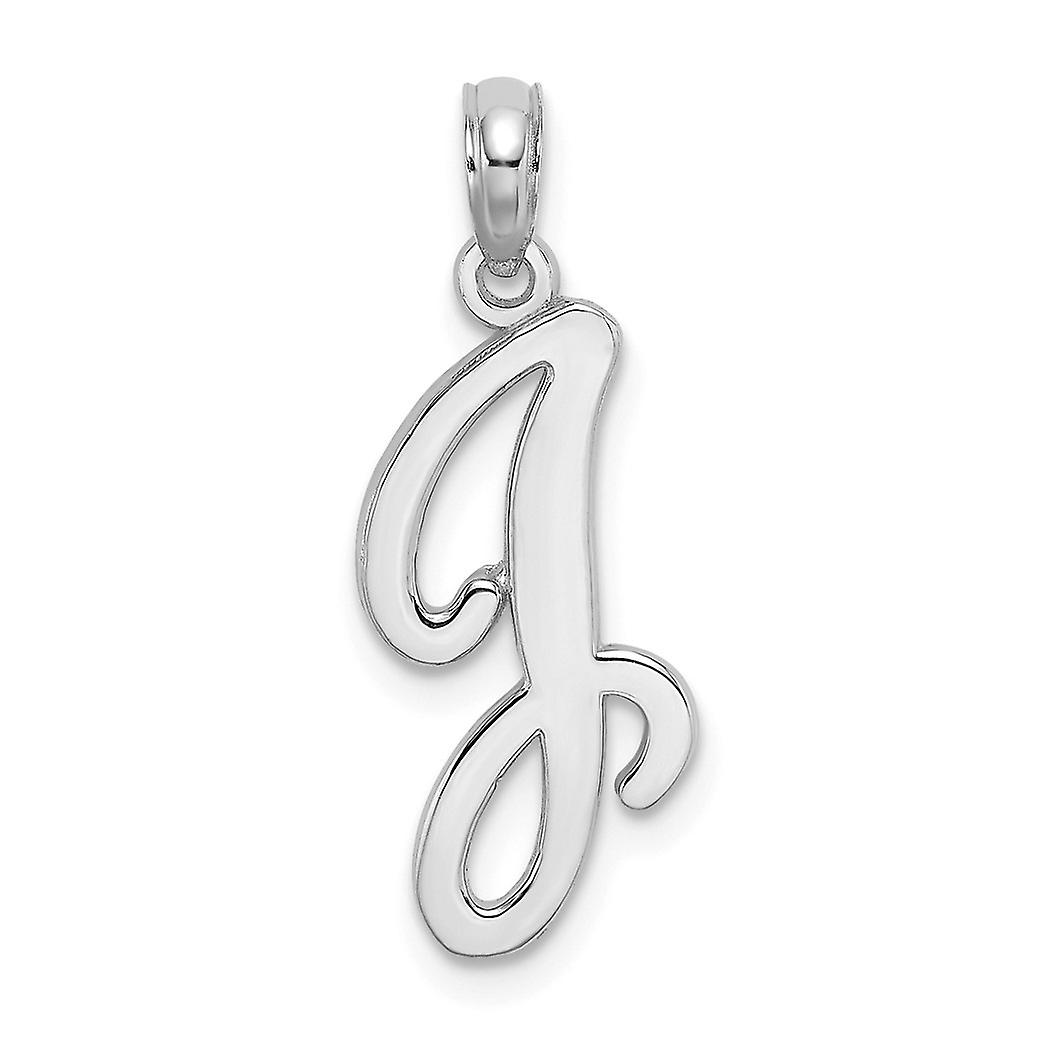 14k White Gold J Script Letter Name Personalized Monogram Initial High Polish Charm 21.4x9.6mm Wide 1mm Thick Pendant Ne