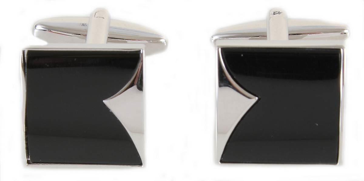 David Van Hagen Fish Tail Onyx Cufflinks - Black/Silver