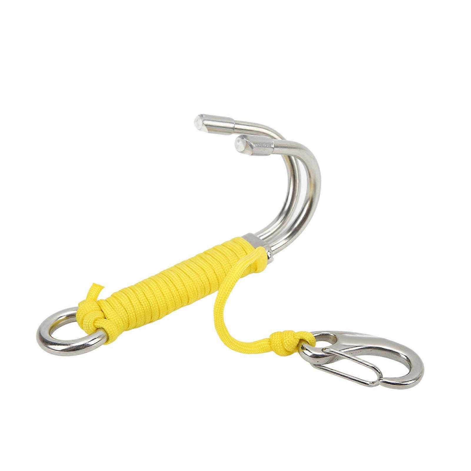 Hameçon de plongée sous-marine double en acier inoxydable avec ligne pour plongée souterraine, jaune
