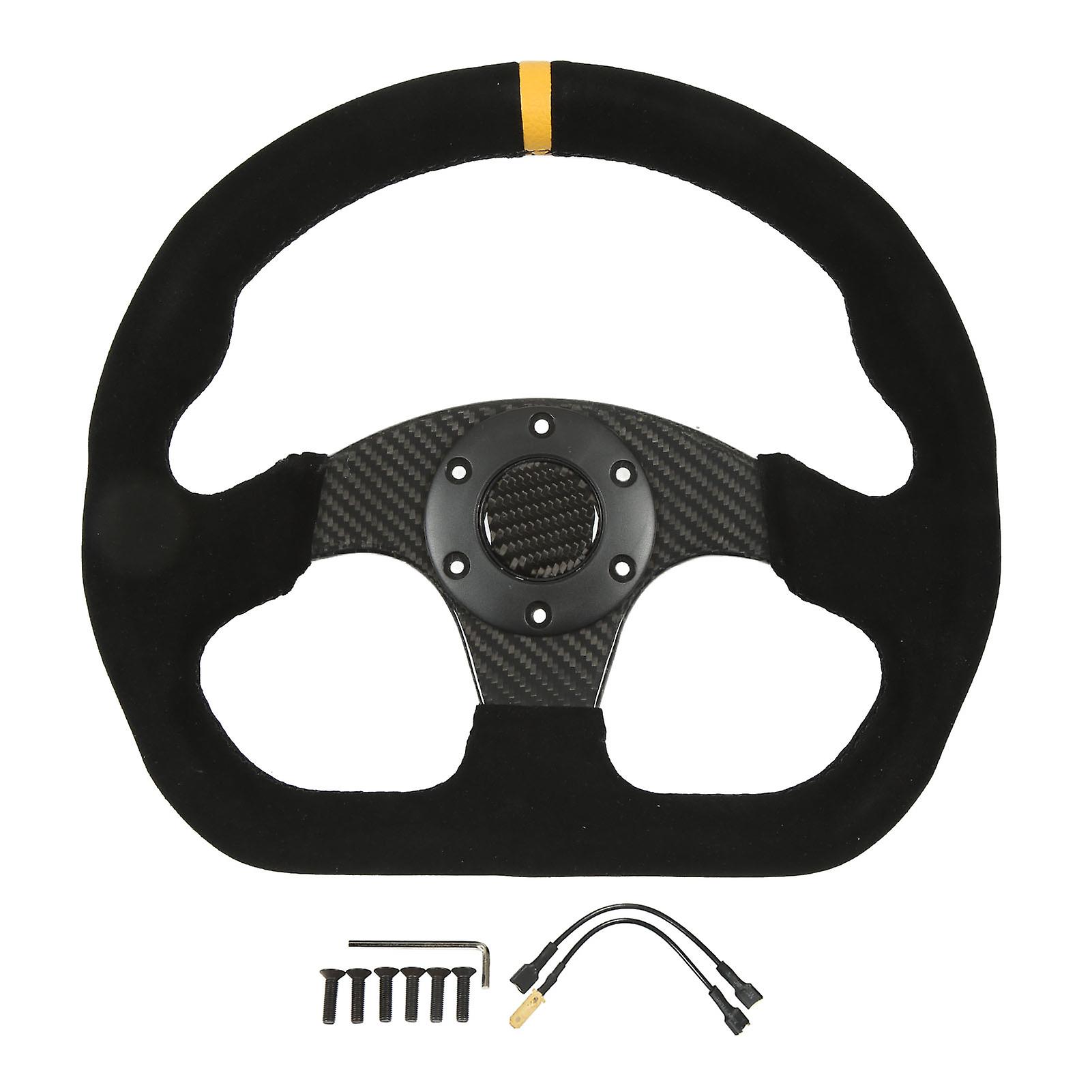 Steering wheel for car with carbon fiber 6 holes, black stitching, comfortable grip