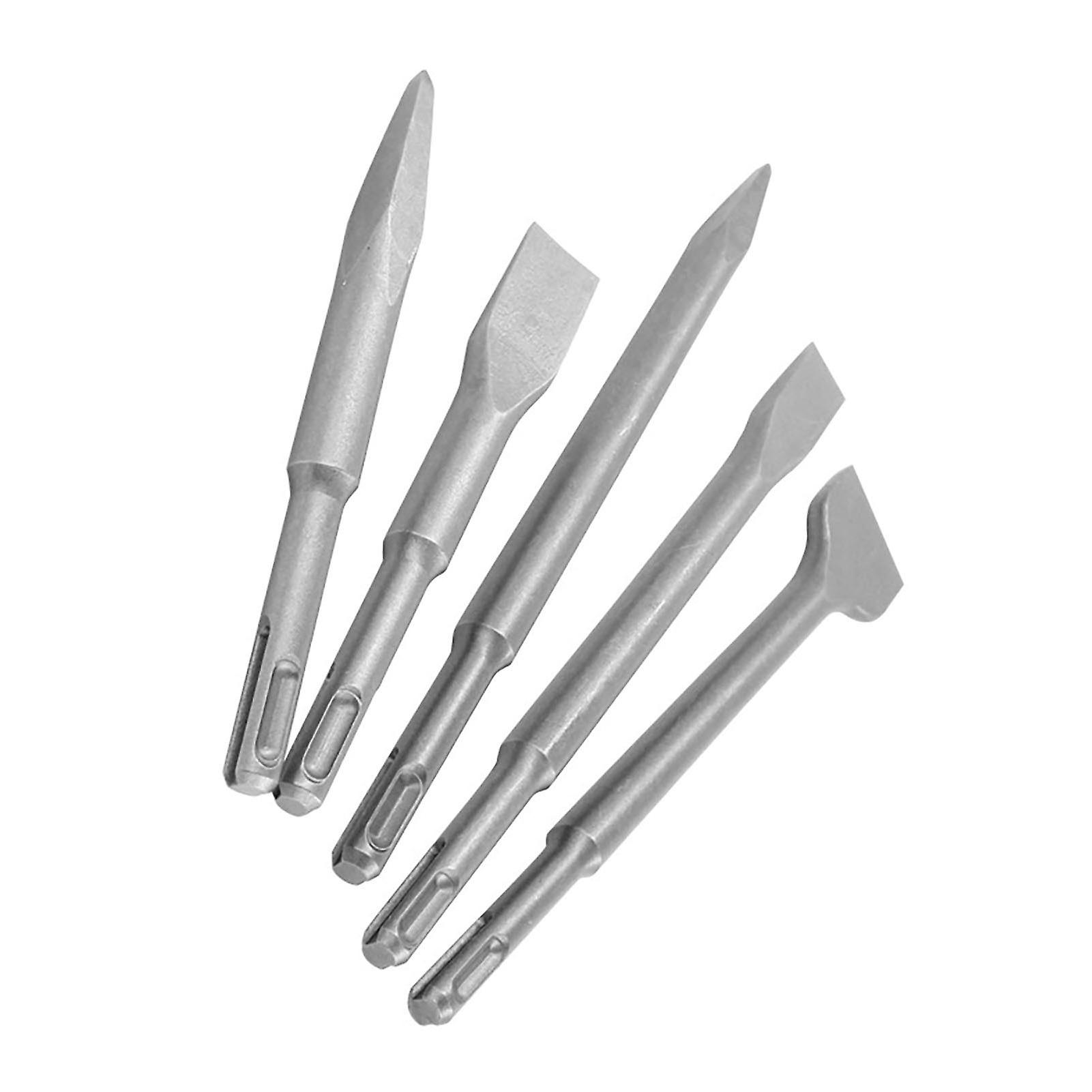 5PCS Impact Drill Chisel Bits Round Shank 40Cr Steel Rotary Hammer Chisel Point Flat Type 