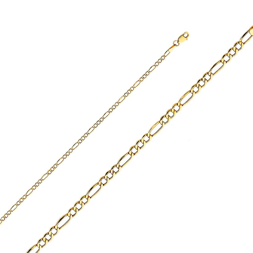 Colar com pingente em ouro amarelo 14k, 2,6 mm, modelo Figaro com 3 elos mais 1, para mulheres - Comprimento: 16 a 24 polegadas.