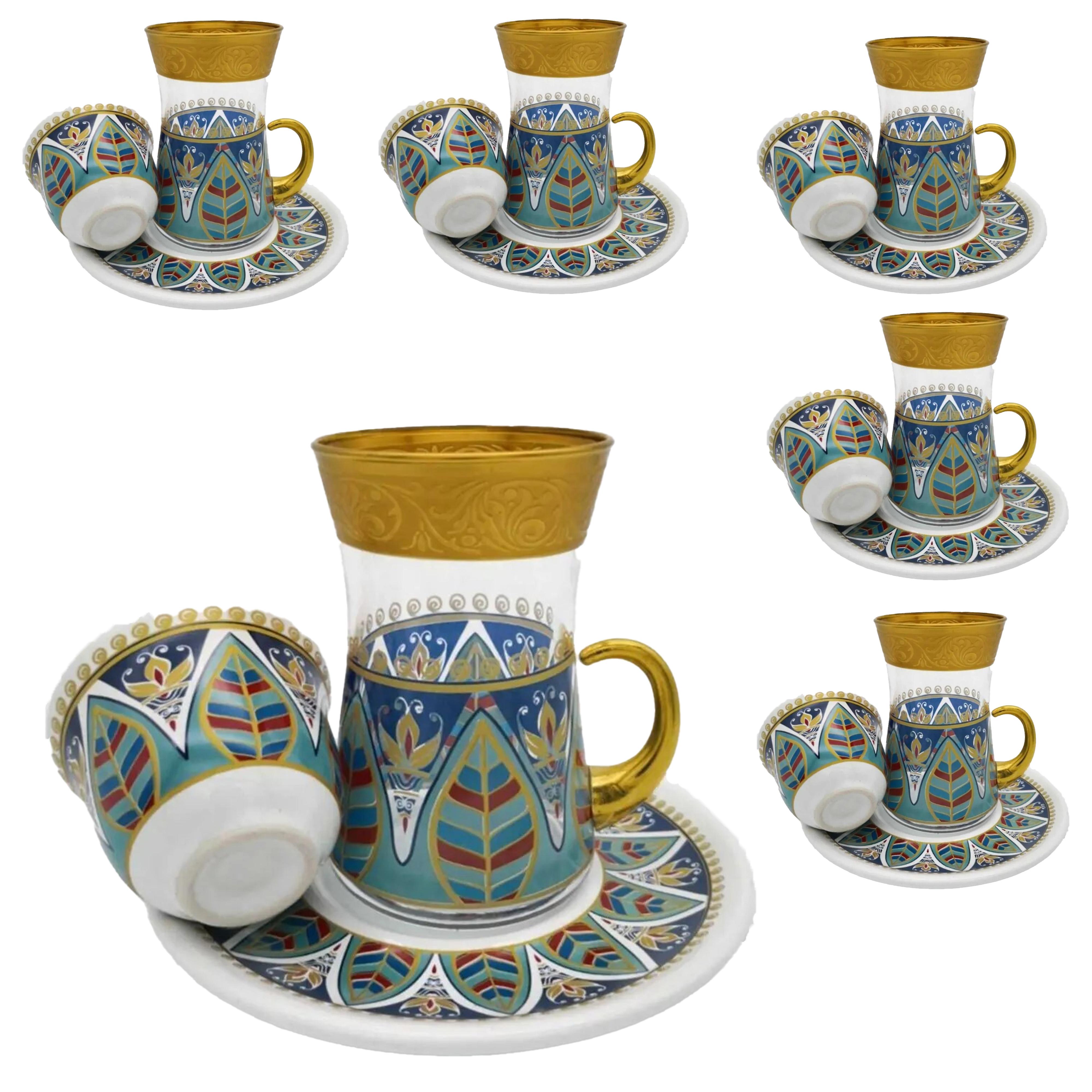 ファンシーティーグラスカップセット-ガラスティーカップ6個、ソーサー6個-前菜ボウル6個-合計18個