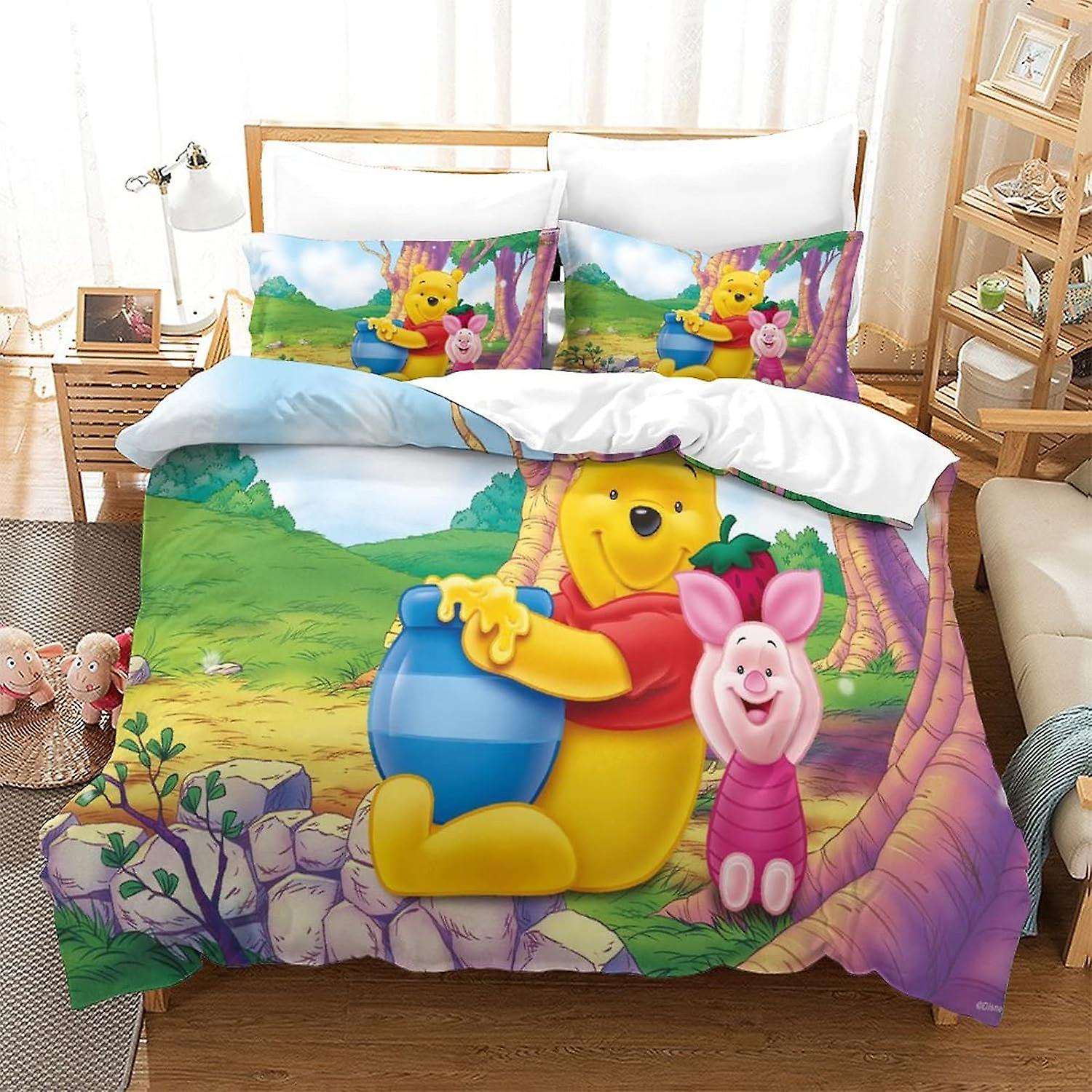 Μαλακό Σετ Παπλωματοθήκης Winnie The Pooh Σετ Παπλώματος, Μαξιλαροθήκη, Κρυφό Φερμουάρ, Κινούμενα Σχέδια, Μικροΐνες, Σετ 3 Τεμαχίων, Ενήλικες Και Παιδιά