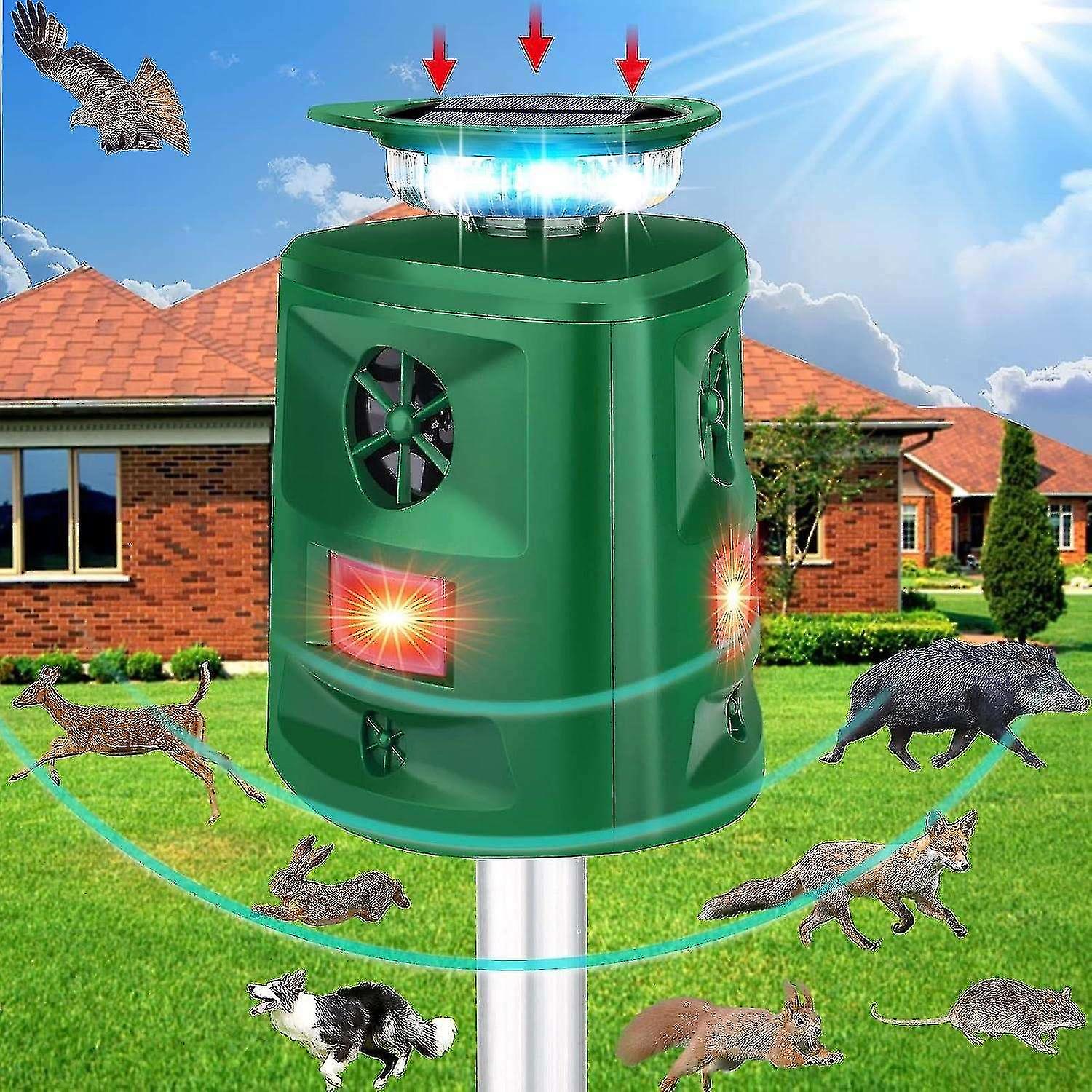 Outdoor Cat Repeller, 360 Degree Solar Ultrasonic Animal Repeller With Motion Sensor And Led Flash, 