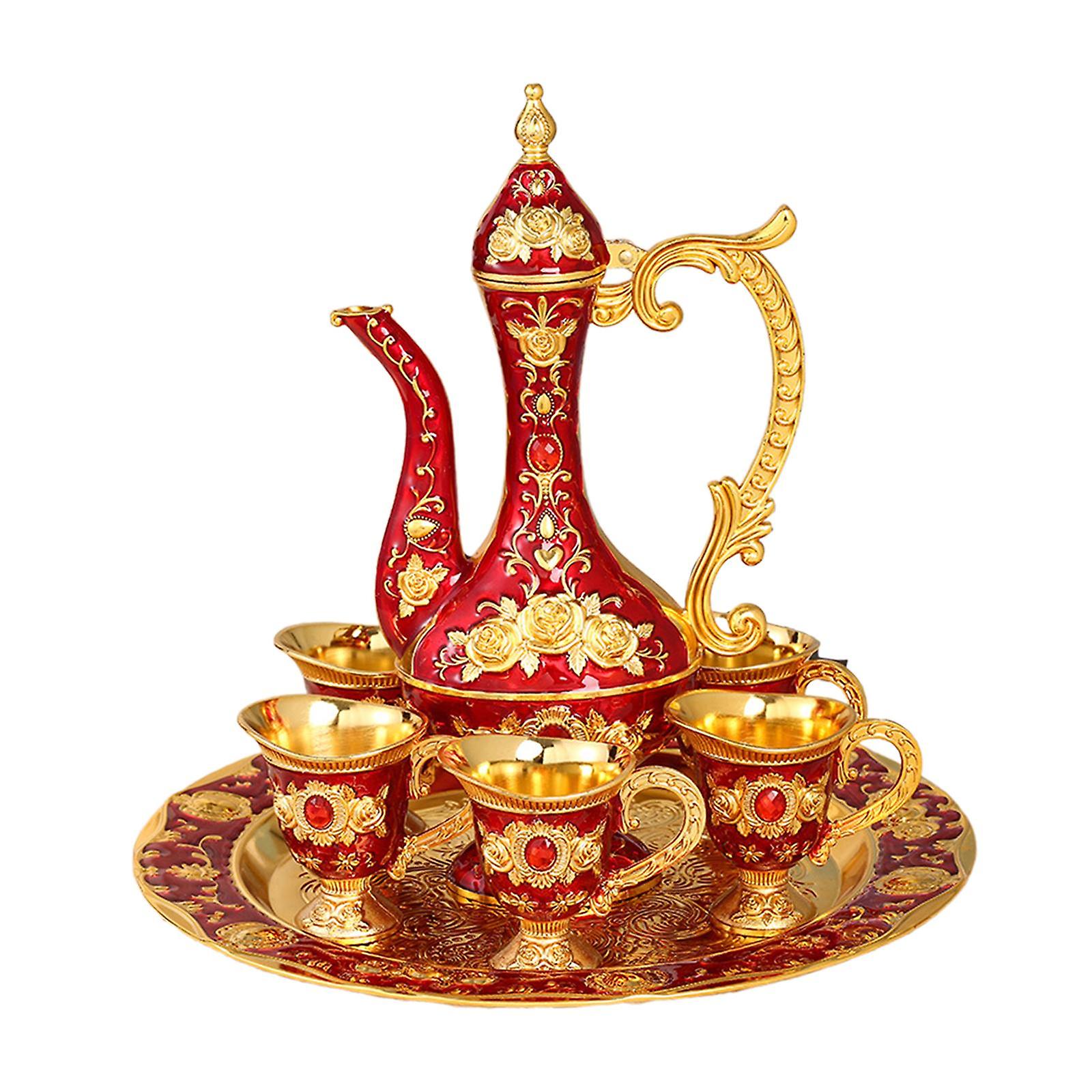 Fincanlı Cezve Seti Parti Yemek Odası Oturma Odası Altın ve Kırmızı için Su Servis Seti