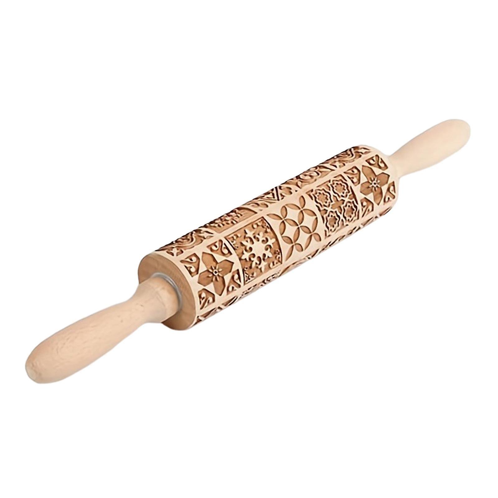 Christmas Rolling Pin Pastry Baking Solid Wood Engraved Embossed Rolling Pin