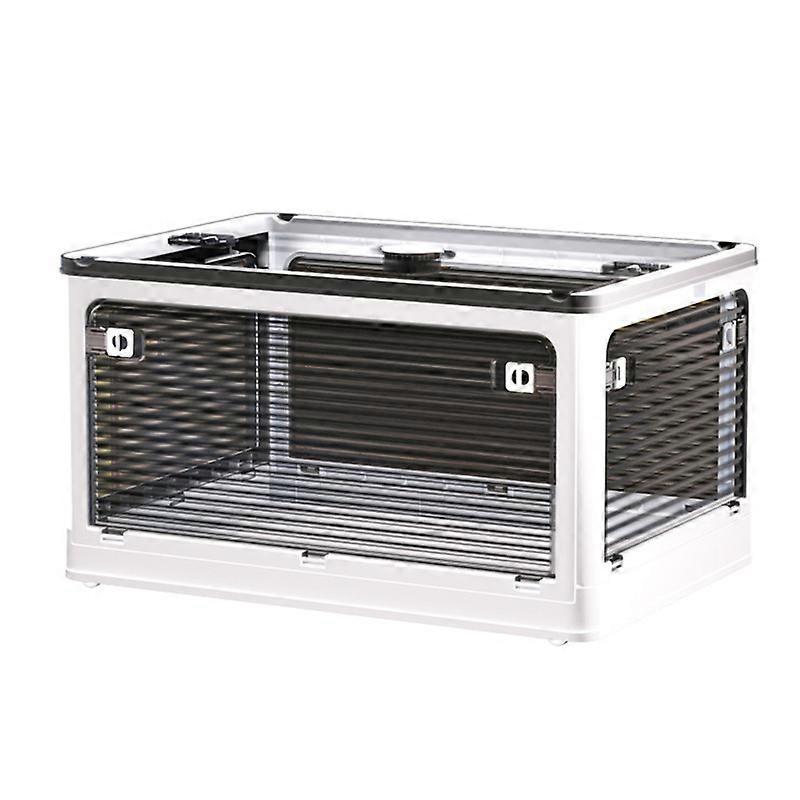 Clothes Storage Box Clear Transparent 4 Way Opening Bottom Pulley Design Plastic Pet Storage Container For Home Brown White Medium 47.5x35.5x24