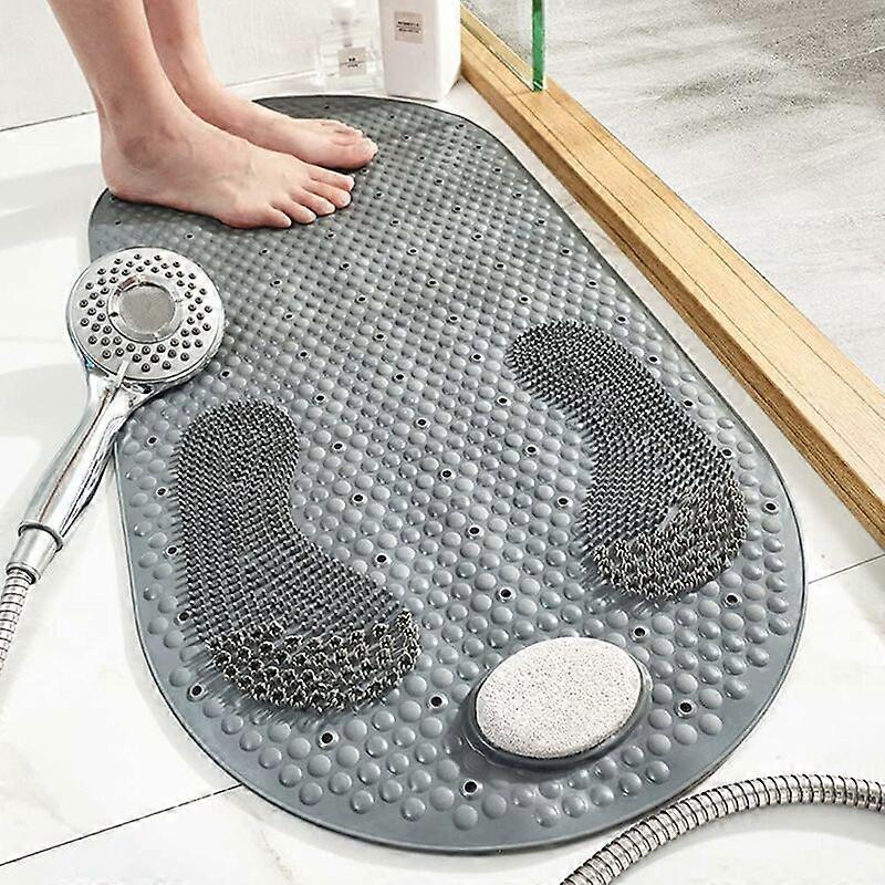 Non-Slip Shower Mat with Removable Pumice Stone, Large Shower Mat with Suction Cups and Drain Holes, Bathtub Mat for Floor Massage Bathroom 80x40cm(Gr