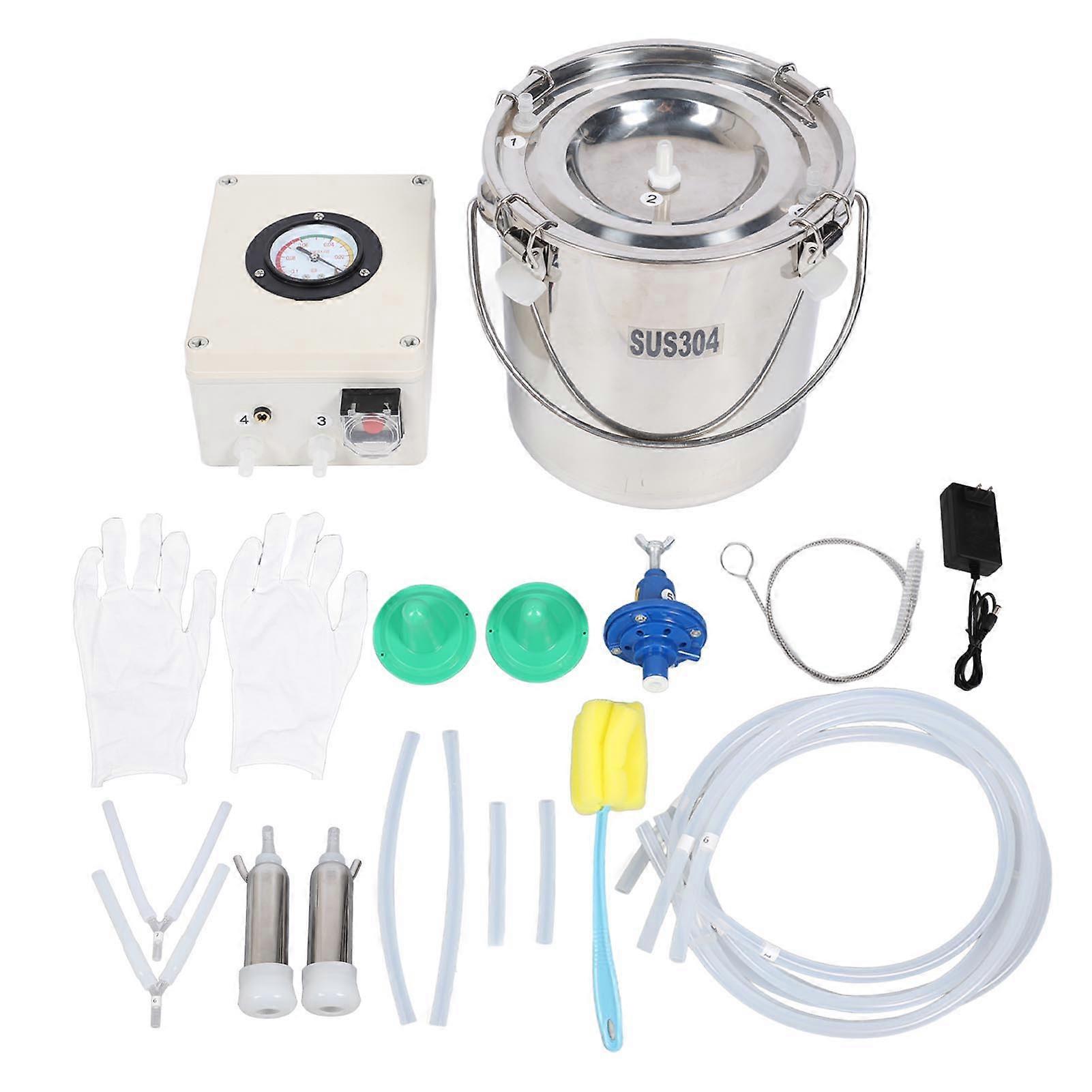 Cows Milking Machine with 6L Stainless Steel Bucket Silicone Hose US Plug 100240V 12000mAh Portable Milker for Cows NO.6635