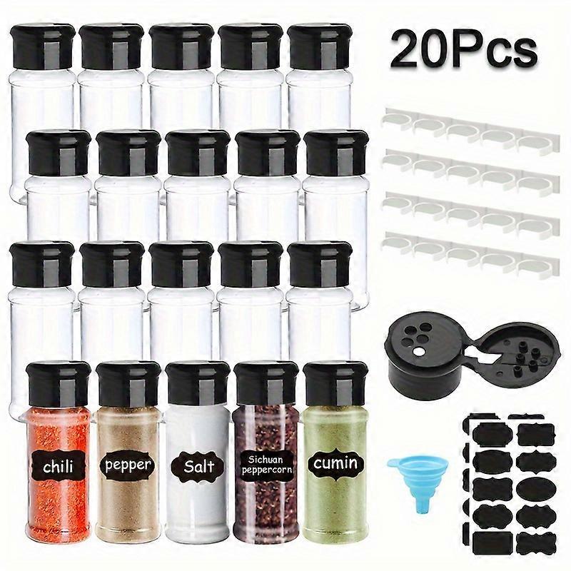 20pcs, Empty Spice Jar Set With Labels Funnel And Spice Gripper Clip, Plastic Kitchen Spices Storage Bottle, Condiment Jar, Salt And Pepper Shakers, K