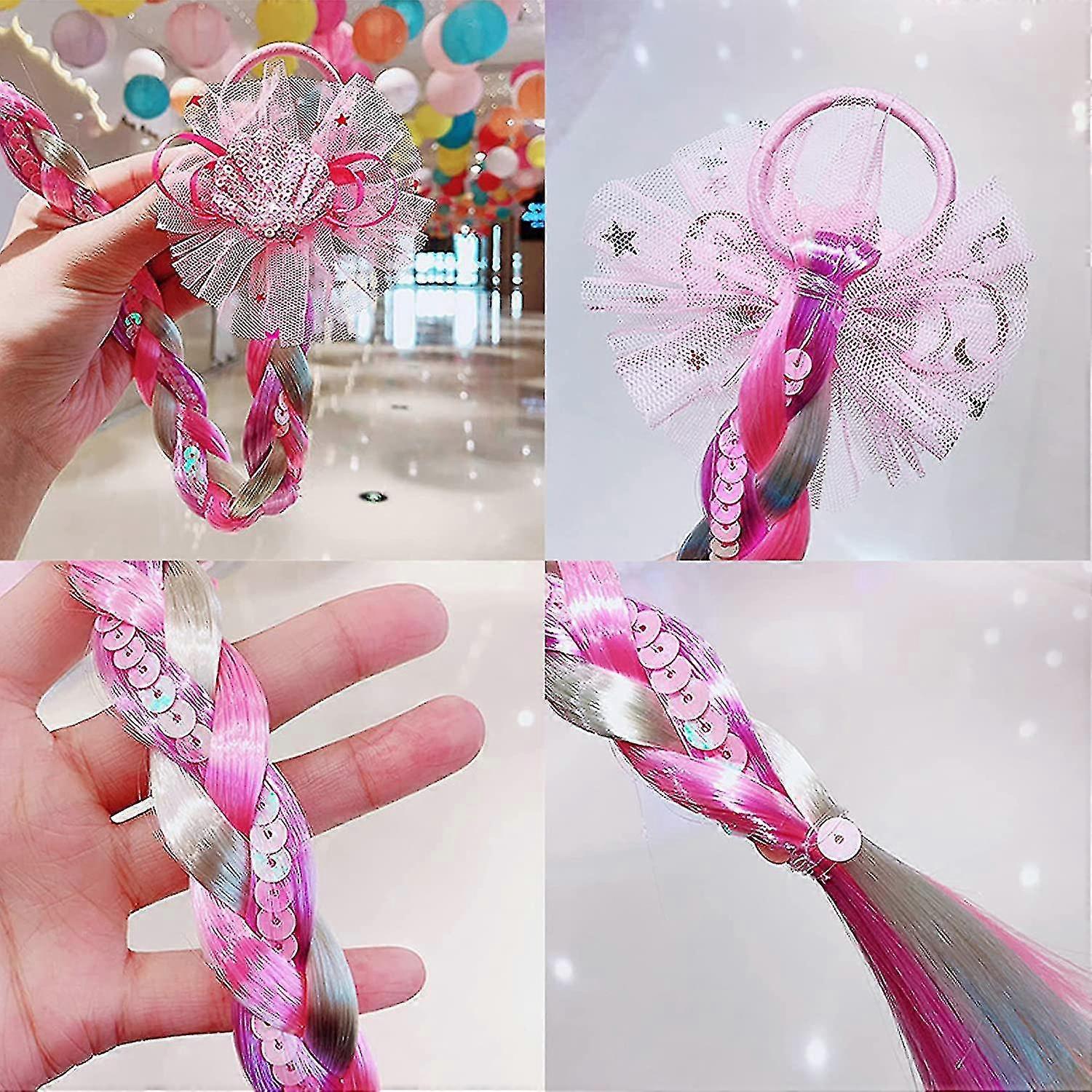 1/4/6pcs Colorful Braided Wigs | Girls' Hair Extensions With Ponytail Headbands, Rubber Bands, Hair Accessories In Mixed Colors - Foto 9
