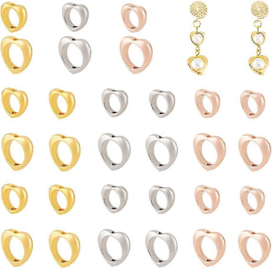 36pcs Heart Bead Frames 2 Sizes Double Hole Frame Hollow Heart Spacer Beads Large Brass Bead Hugger Frame Link Connectors for Beading DIY Earring Brac
