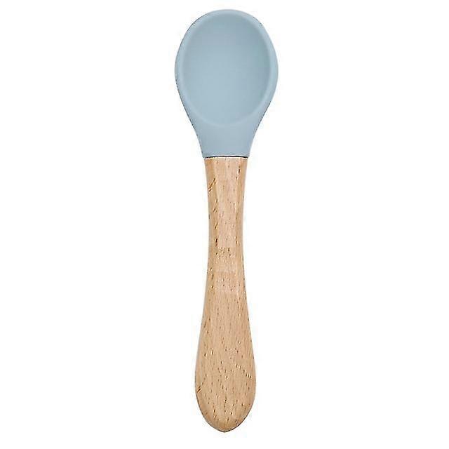 2024 Feeding Wooden Handle Silicone Spoon, Eating Solid Food, Children Training Practical Ability Tableware
