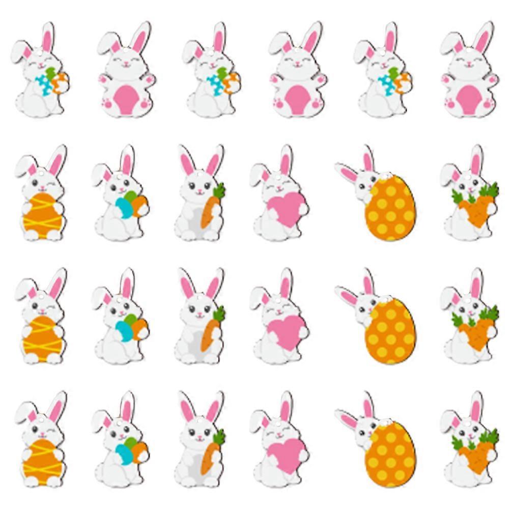24pcs Easter Rabbit Sign Easter Wooden Hanging Sign Tree Hanging Easter Sign Easter Plaque