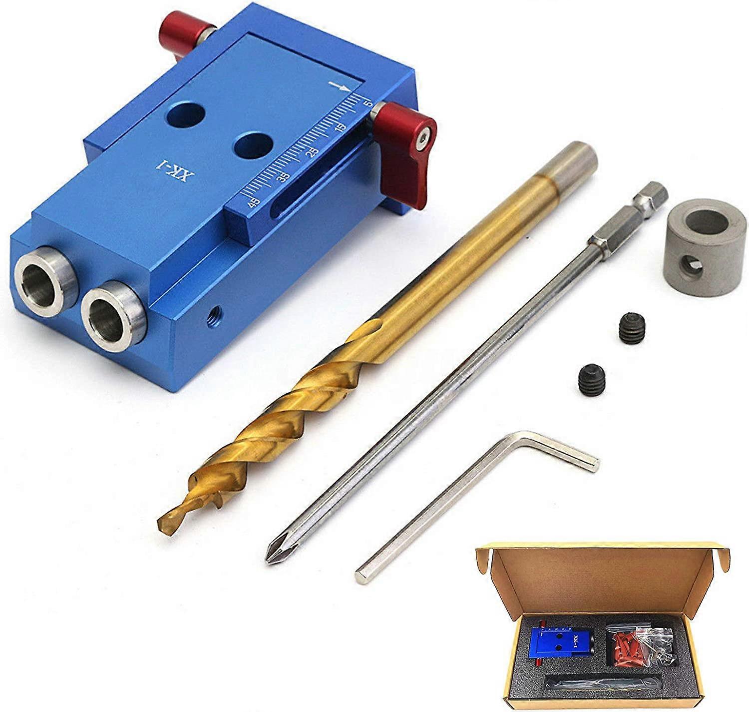 Pocket Hole Carpentry Kit, Jig Screws, Aluminum Alloy Dowels, Oblique Drill Guide, Carpenter Angle Positioning Tool with Step Drill Bit, Screwdriver,
