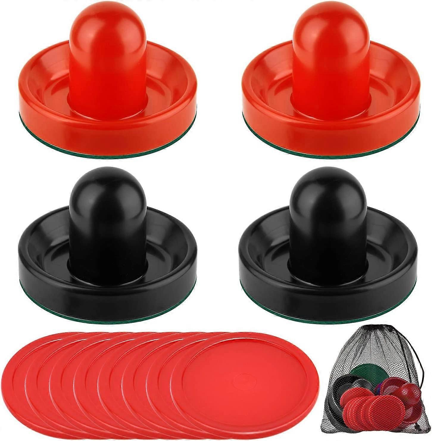 Ice Hockey Table Batting Booster for Game Table (4 Push Handles, 8 Pucks) (Black+Red)