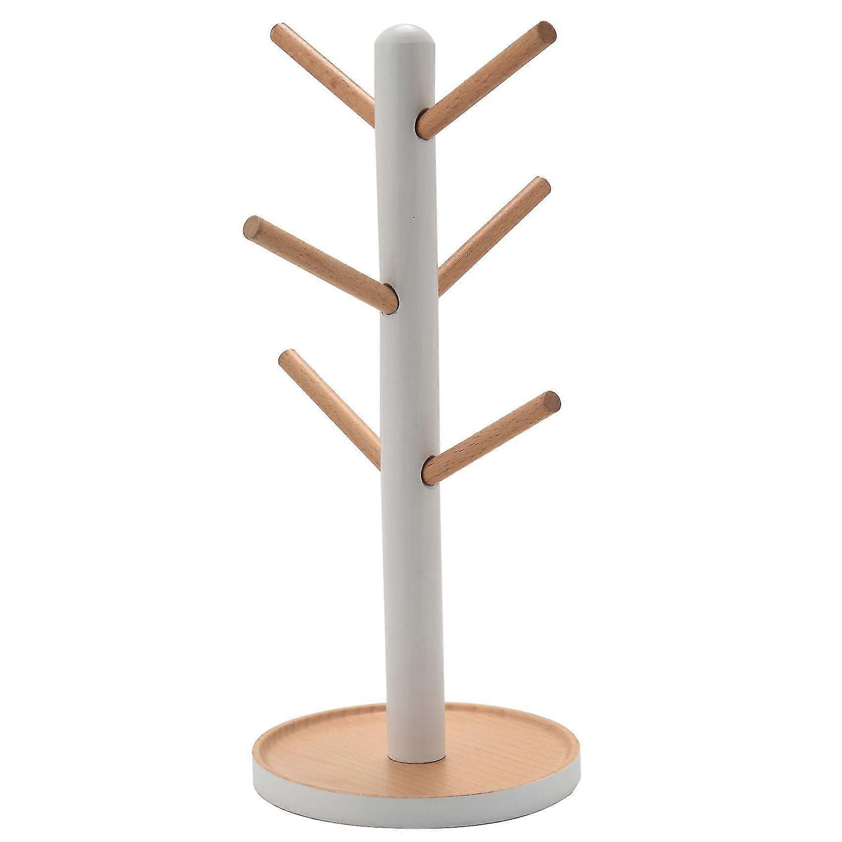 Wooden Mug Hanging Display Rack Drinkware Shelf With 6 Hooks Tree Shape Wood Coffee Tea Cup Storage