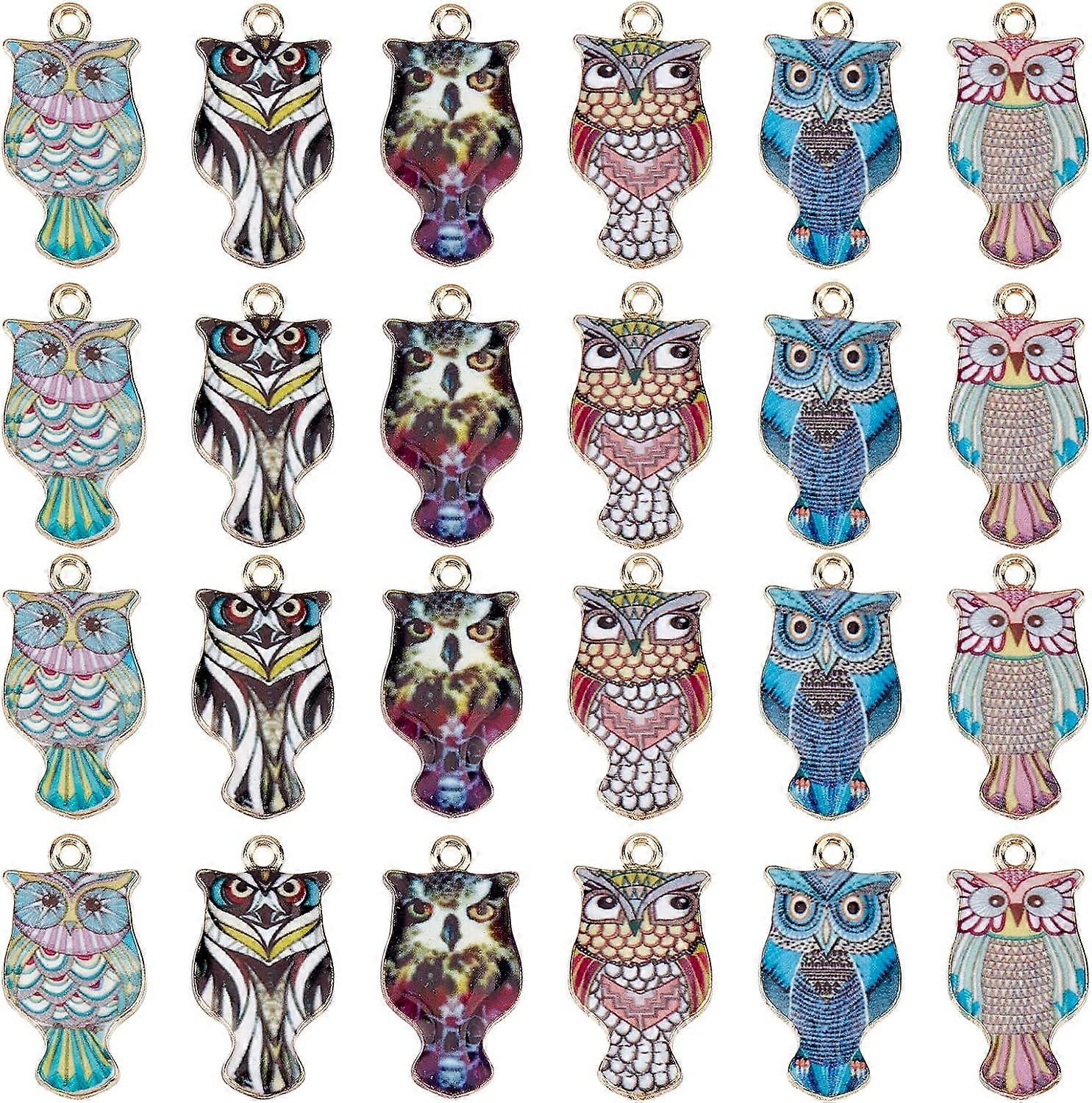1Box 36Pcs Owl Charms Owls Charms Halloween Owl Enamel Charms Colorful Magic Abstract Flying Animals Alloy Charm