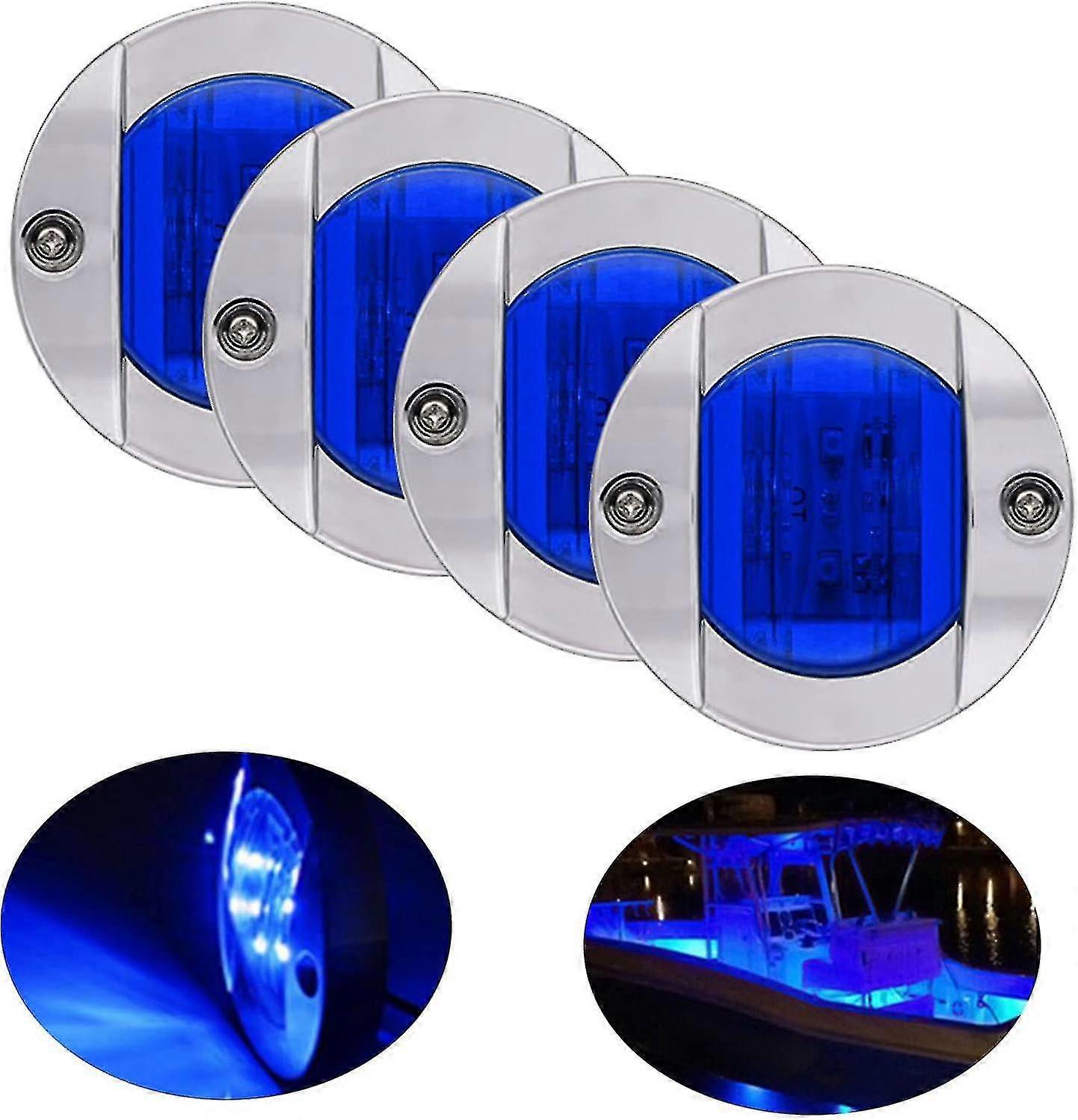 4 Pack Led Boat Light 12v Round Marine Lamp Led Transom Mount Light For Boat Deck(blue)