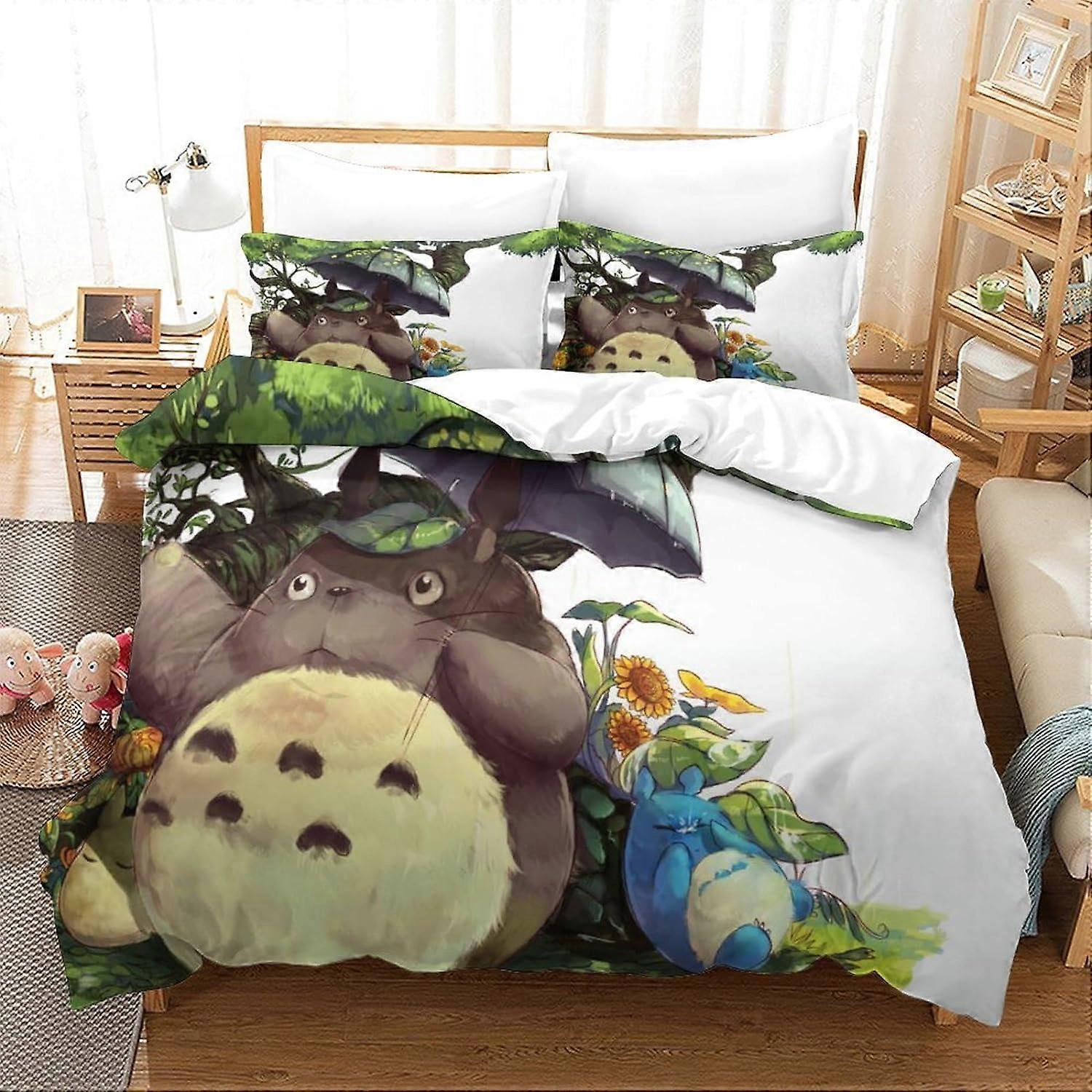 私の隣人のトトロ3Dプリント寝具セット漫画トトロ羽毛布団カバーソフトマイクロファイバーキッズ男の子ティーンギフトキルトカバー寝室用ベッドリネンツインサイズ