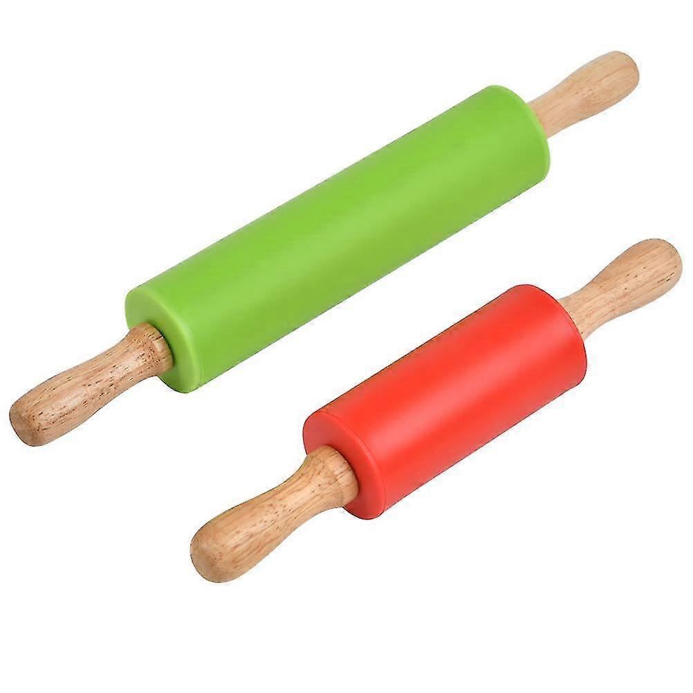 Rolling Pin Silicone Rolling Pin With Wooden Handle And Non-stick Stick For Pizza Baking - Pack Of 2