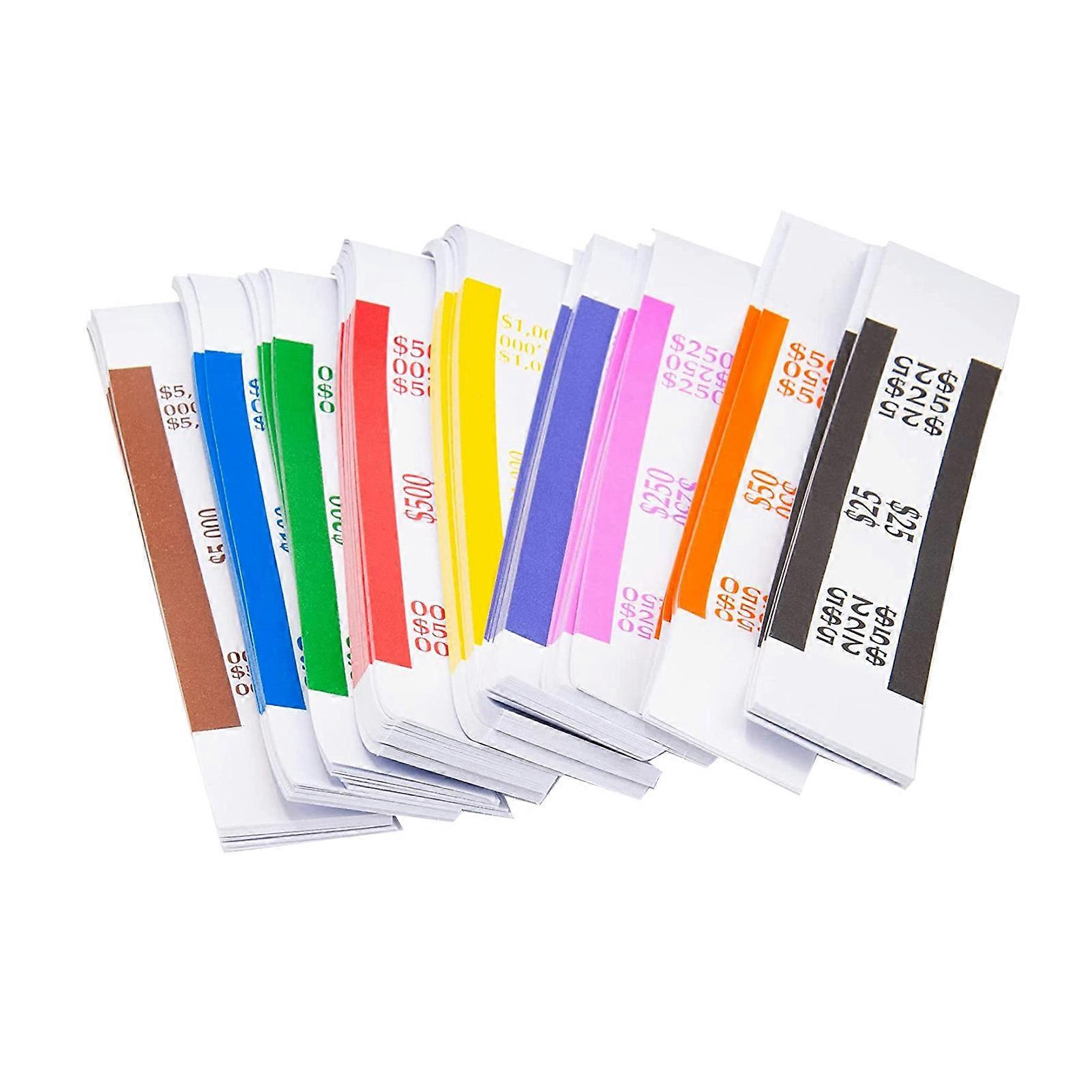 450Pcs Geldband Bundle 9 Farbe selbstversiegelnde Geldbänder Stückelung Sortierung ideal für Banken, Einzelhandel, Gastgewerbe, Kaesi Sets