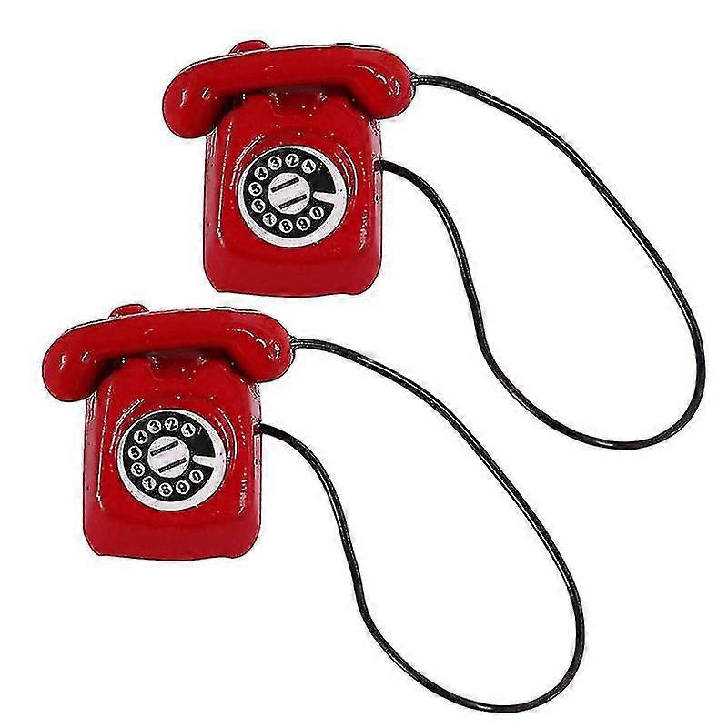 2pcs Mini Retro Phone Model Decor Miniature Scene Retro Typewriter Phone Model