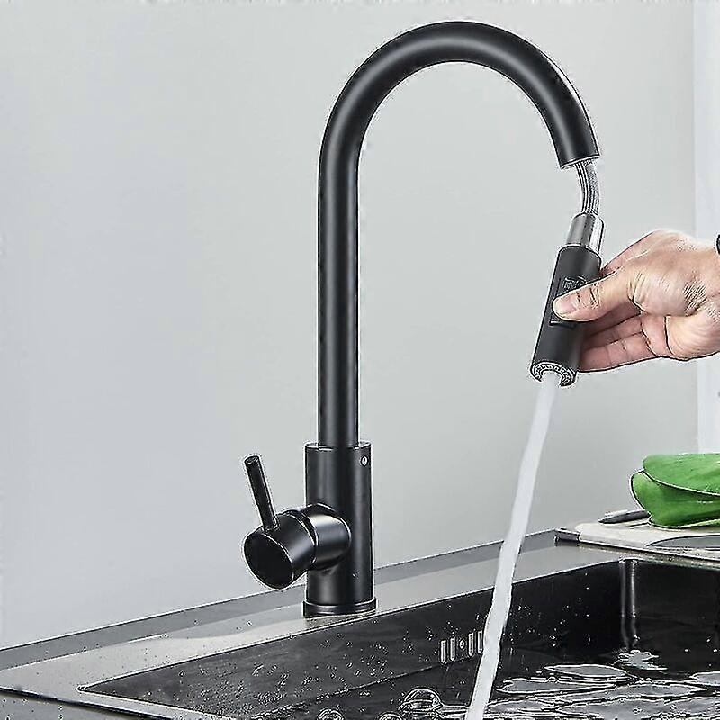 Kitchen Faucet Black Sprayer, High Arc Kitchen Faucet Pull-down Sprayer 2 Spray Modes 360 High Swivel Spout Single Handle Sink Faucet