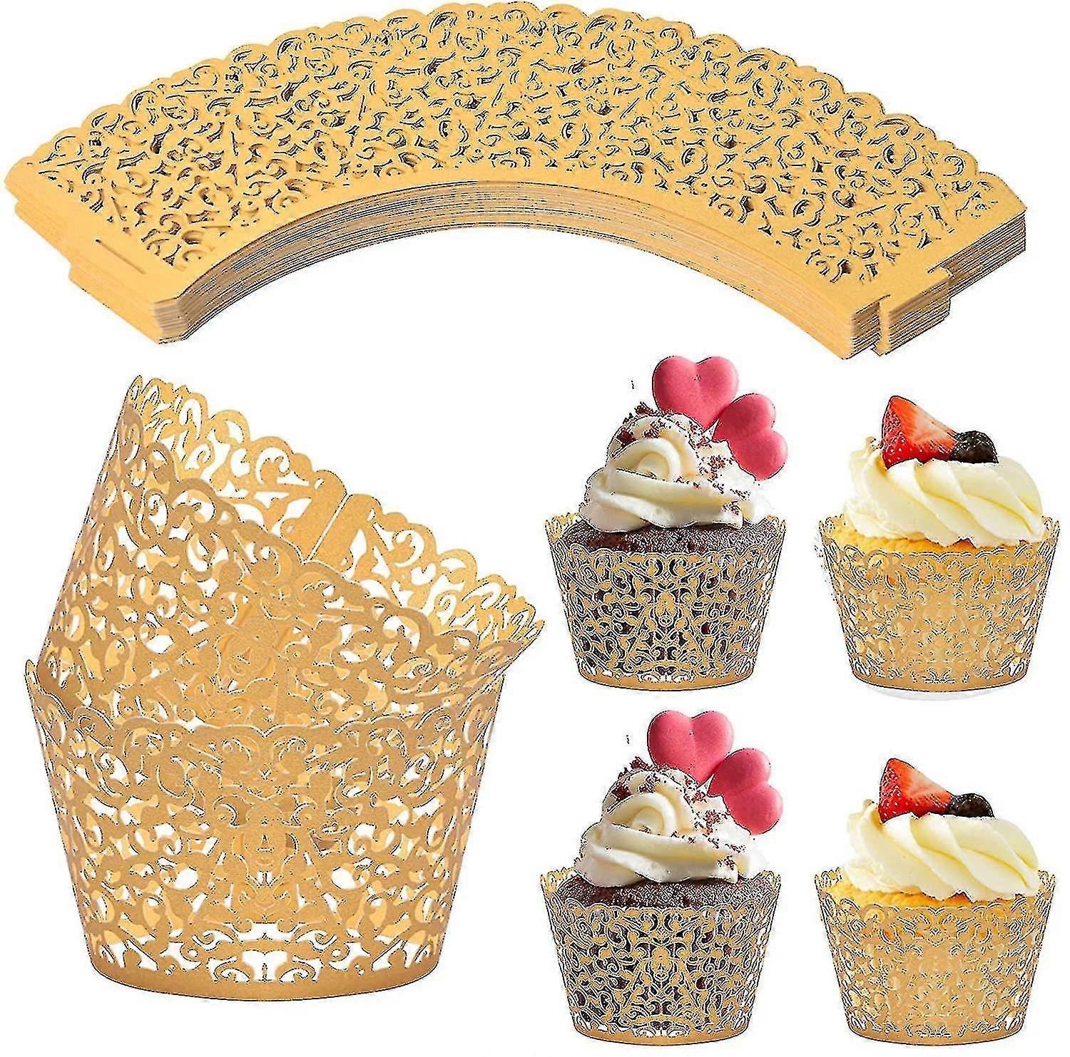 50 Pieces Cupcake Wrappers Paper, Lace Cupcake Cases, Cupcake Toppers Decorating Cupcakes