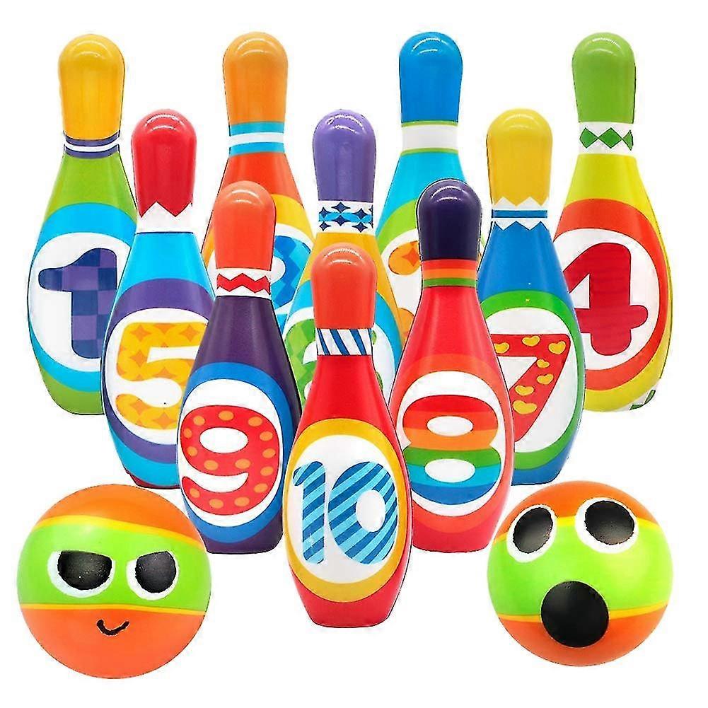 Kids Foam Bowling Set , 10 Indoor Colorful Pins 2 Bowling Balls,toddlers Toys With Number,sport Gif