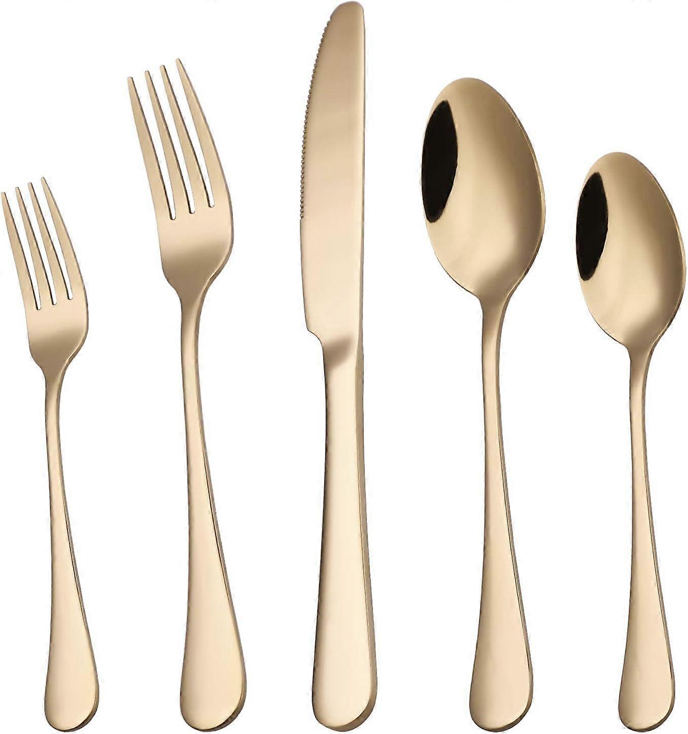 20-Piece Flatware Set, gull, sølvtøy sett, rustfritt stål servise bestikk sett for 4, oppvaskmaskin-safe